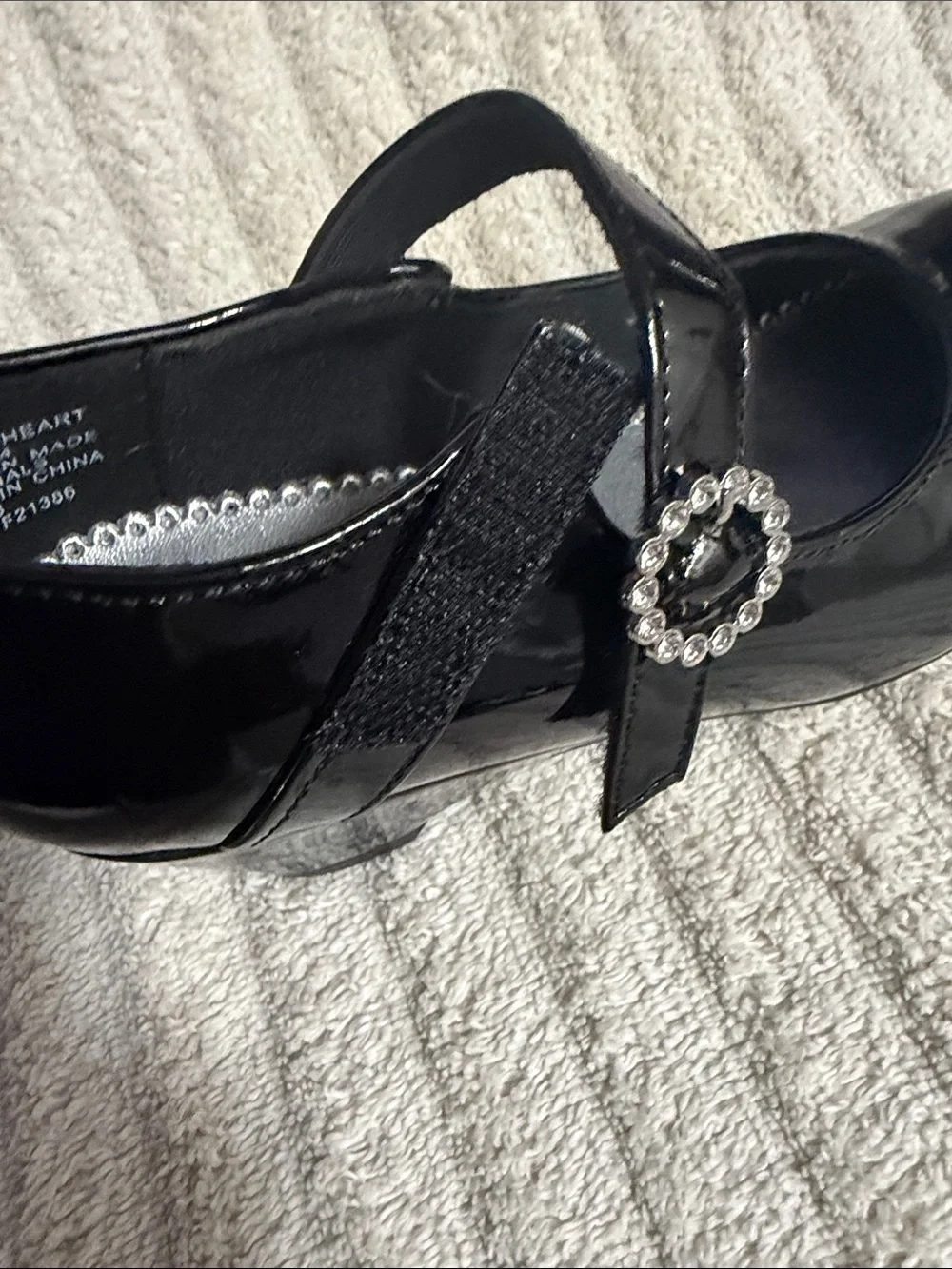 Christie & Jill Girls' Black Patent Mary Jane Dress Shoes with Rhinestone Buckle